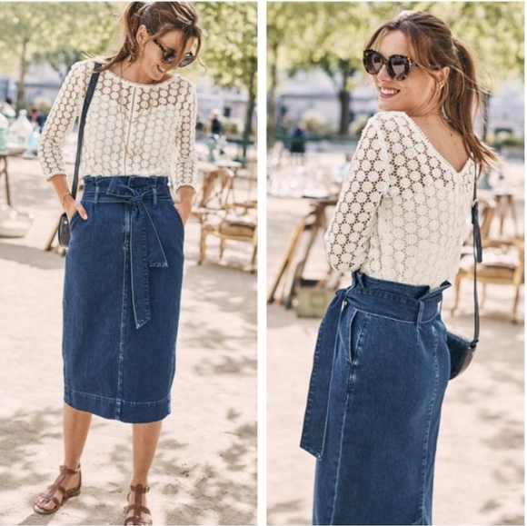Boden Dresses & Skirts - NWT Boden Cara Denim Paperbag Tie Midi Skirt